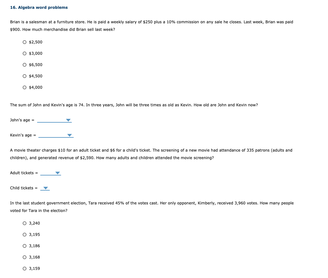 Solved 16. Algebra word problems Brian is a salesman at a | Chegg.com