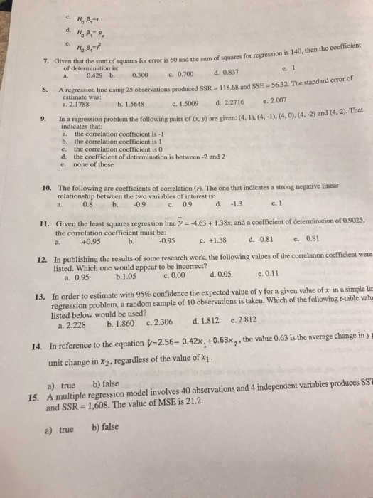 Solved For Error Is 60 And The Sum Of Squares For Regression 9308