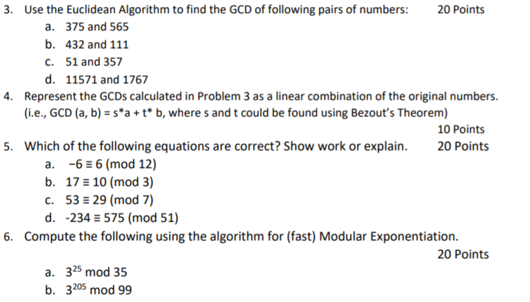 Solved 3. Use The Euclidean Algorithm To Find The GCD Of | Chegg.com