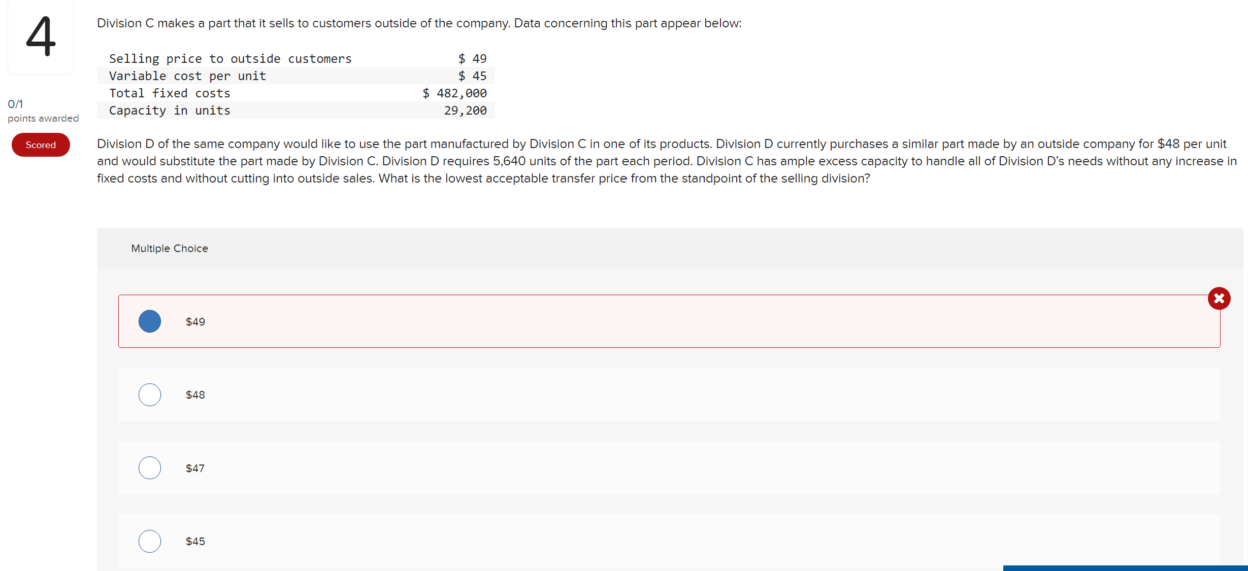 Solved Division C makes a part that it sells to customers