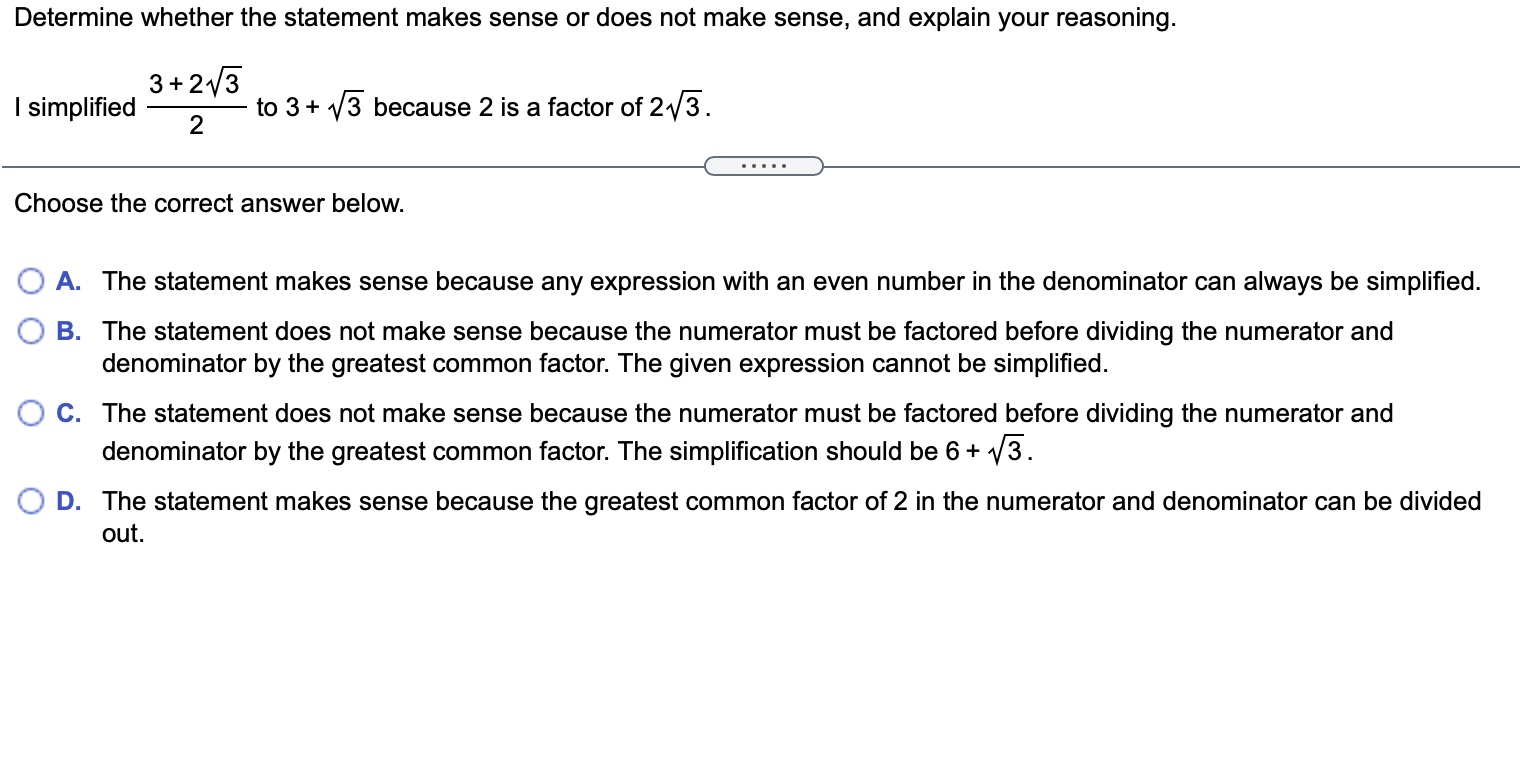 Solved Determine whether the statement makes sense or does | Chegg.com