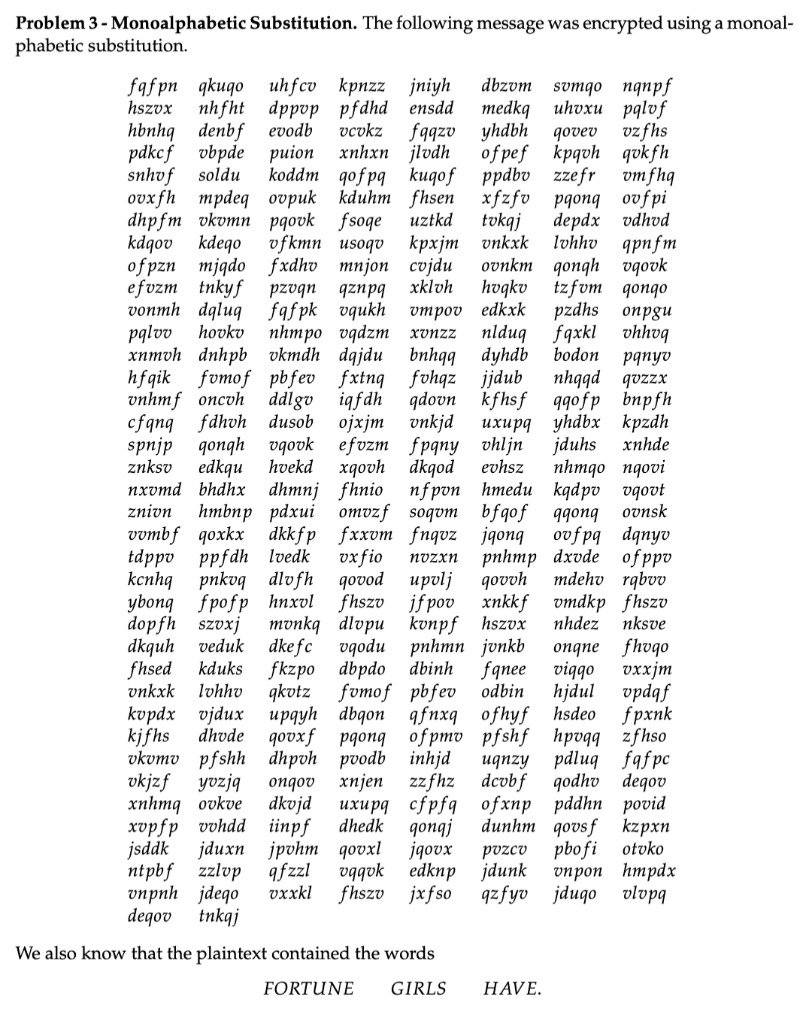 Problem 3 - Monoalphabetic Substitution. The | Chegg.com