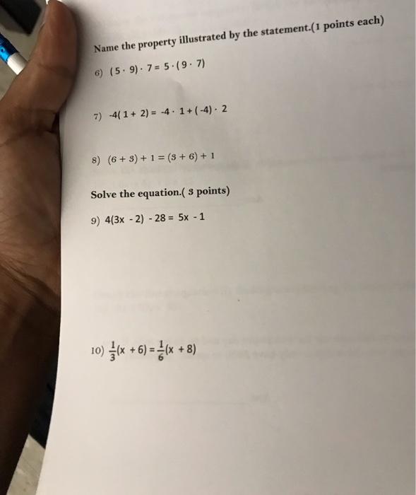 Solved Name the property illustrated by the statement.(1