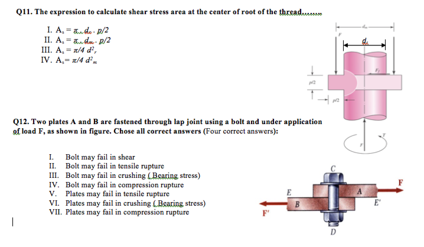 Solved Q11 The Expression To Calculate Shear Stress Area At Chegg