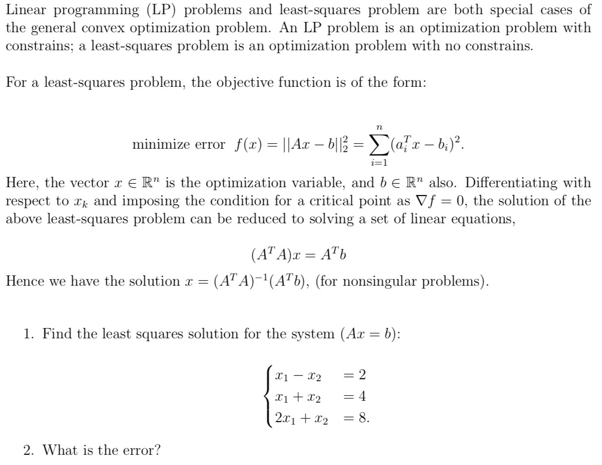 Solved Linear Programming (LP) Problems And Least-squares | Chegg.com