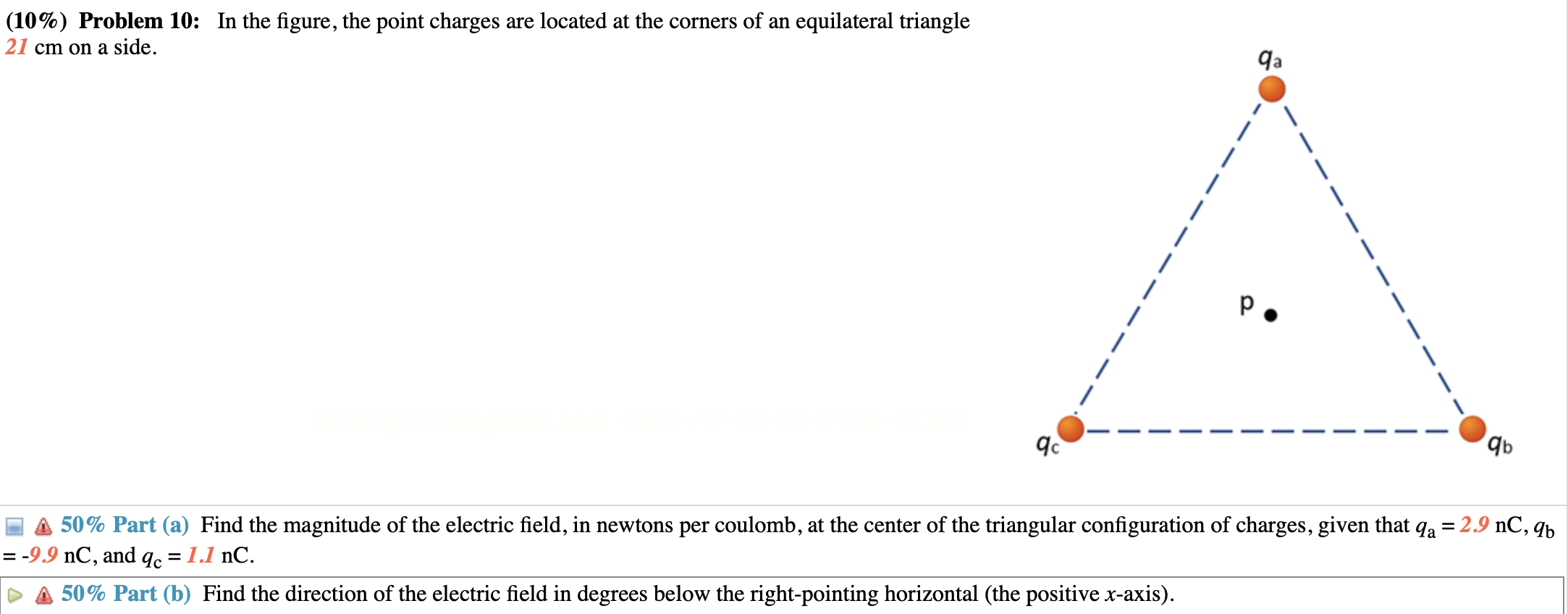 Solved (10%) ﻿Problem 10: In the figure, the point charges | Chegg.com