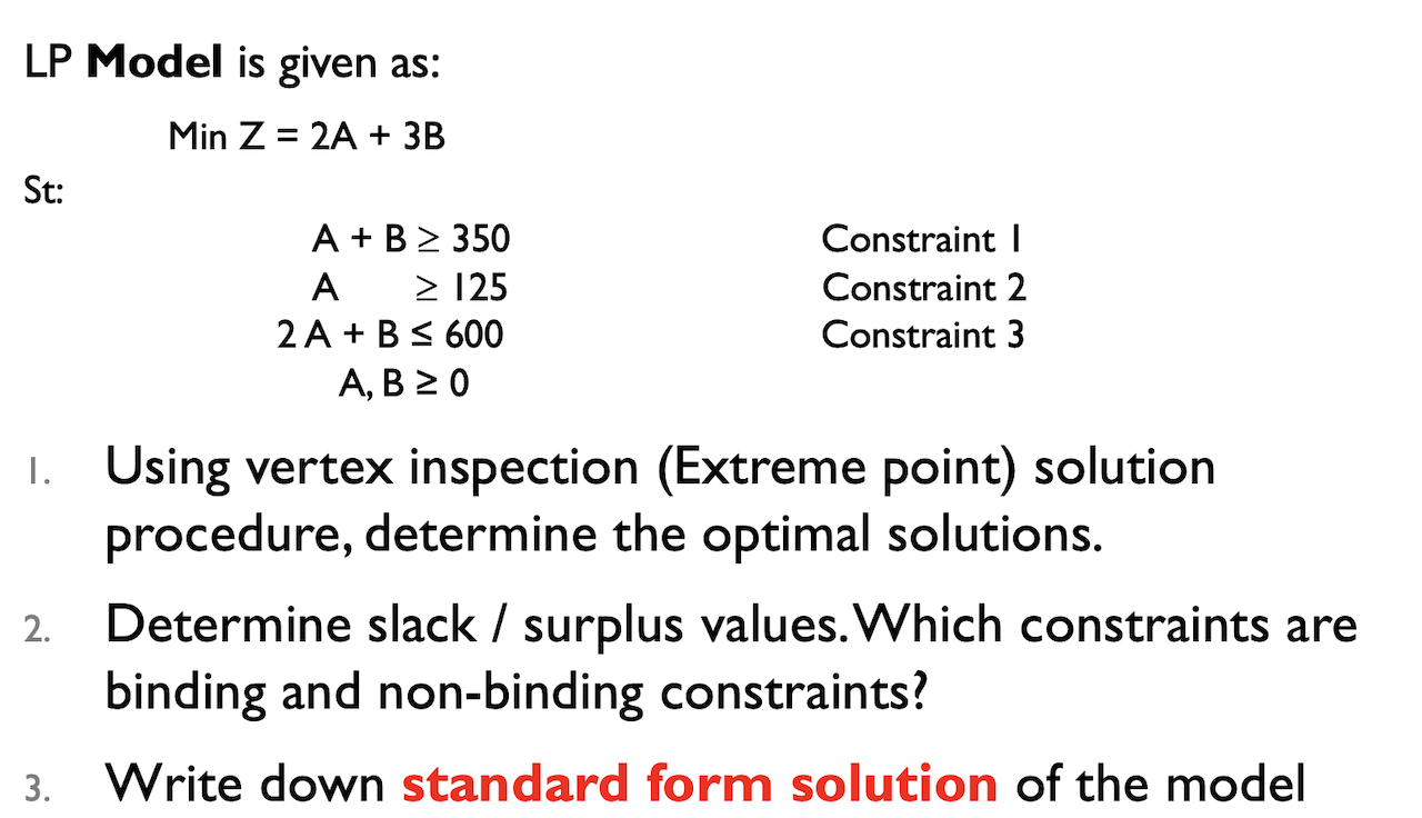 Solved LP Model is given as: St : MinZ=2A+3B 1. Using vertex | Chegg.com