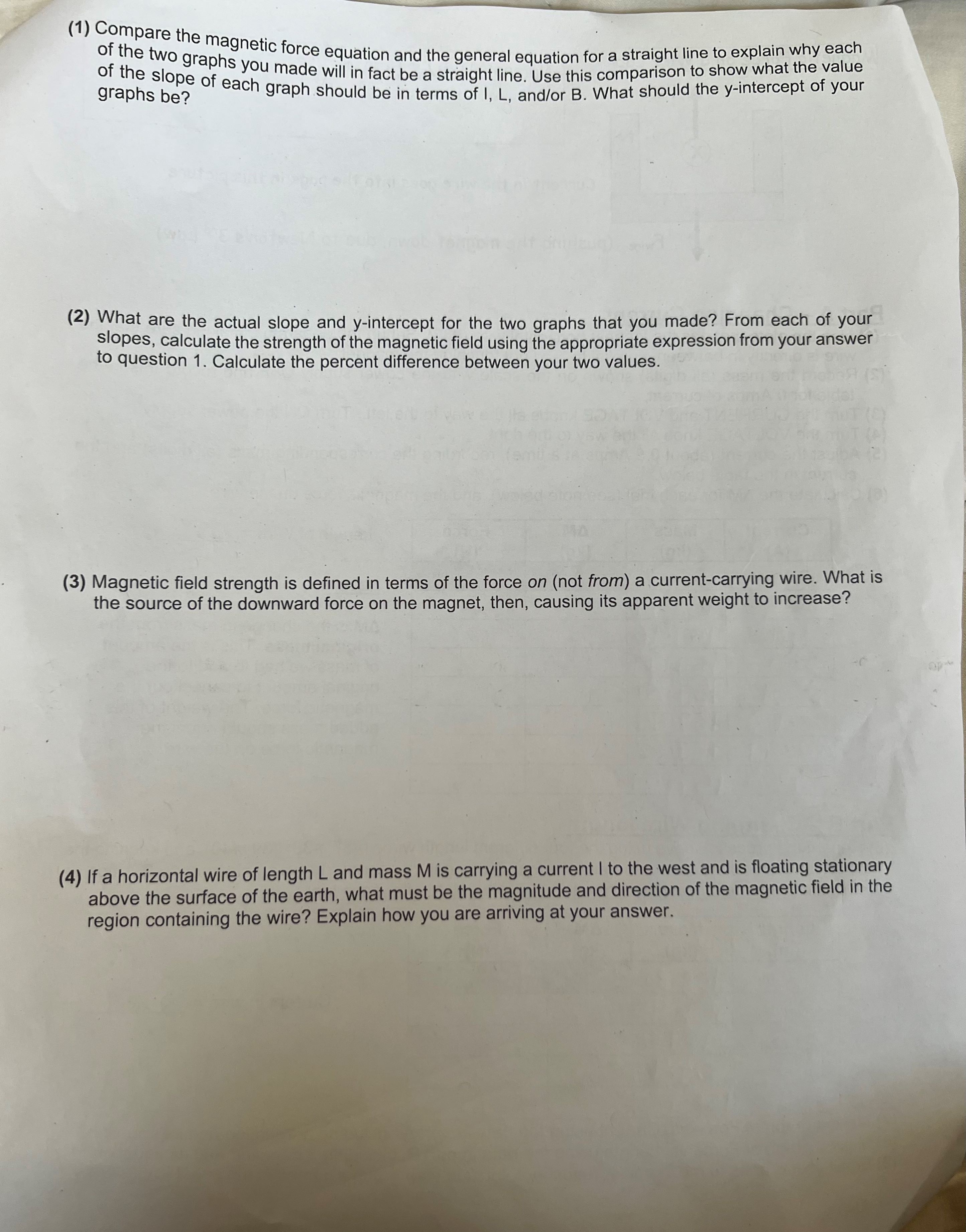 Force on a Wire Lab Current in the wire goes