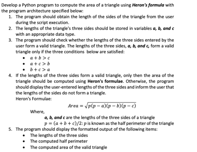 Solved evelop a Python program to compute the area of a | Chegg.com
