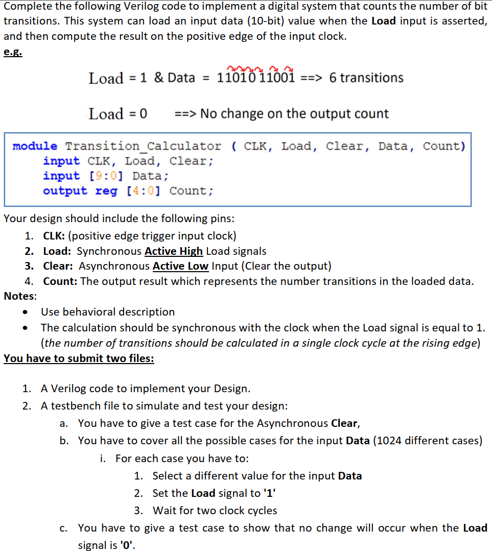 Solved Complete The Following Verilog Code To Implement A Chegg Com