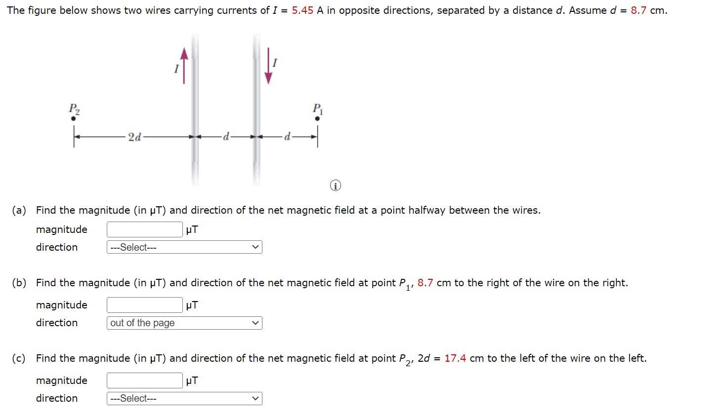 Solved The figure below shows two wires carrying currents of | Chegg.com