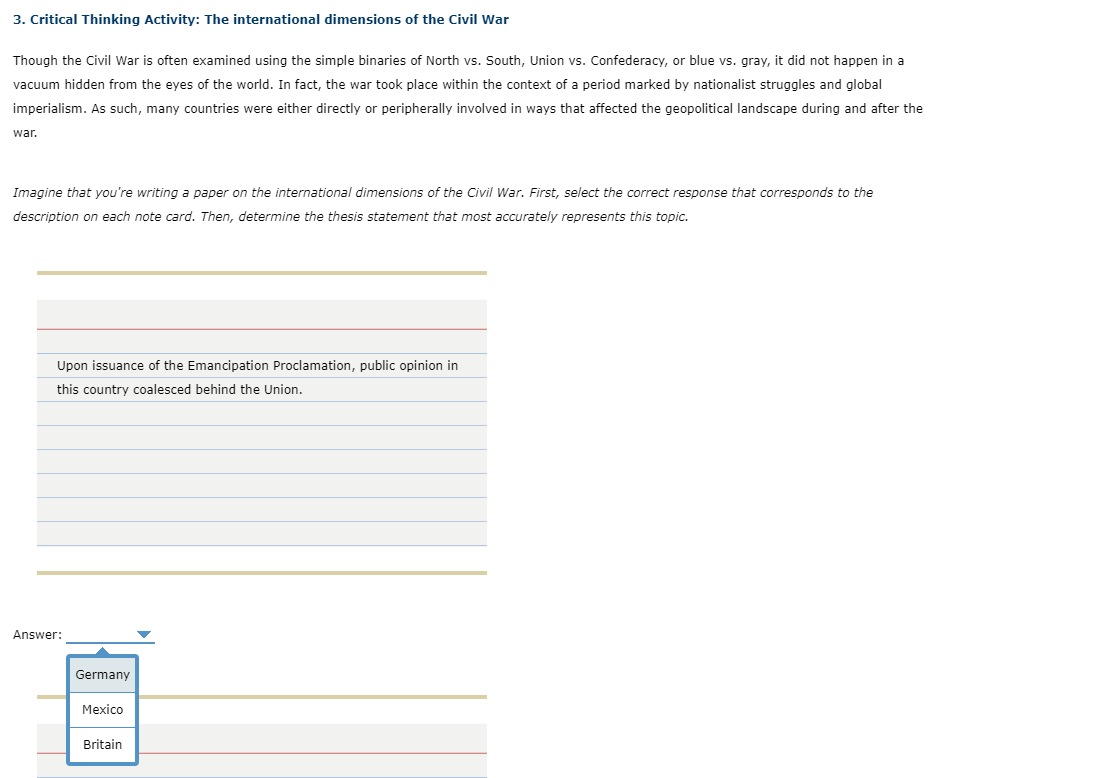 civil war critical thinking questions