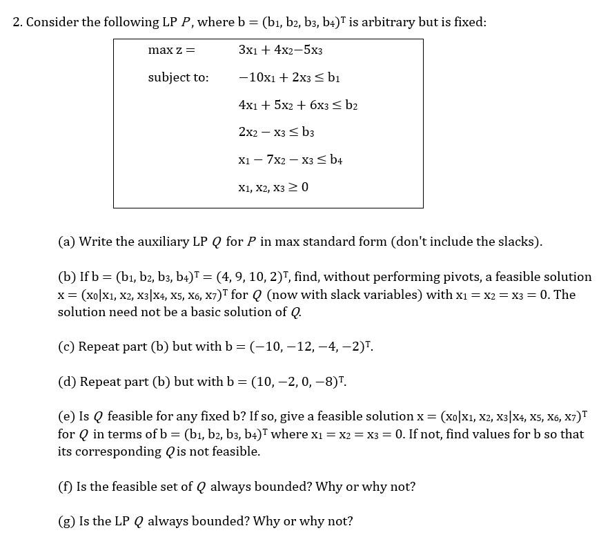 Solved 2 Consider The Following Lp P Where B B1 B2 B3