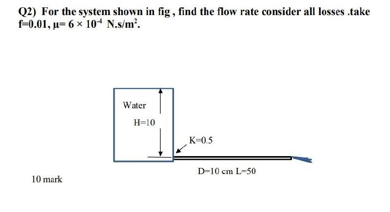 Solved Q2) For the system shown in fig, find the flow rate | Chegg.com