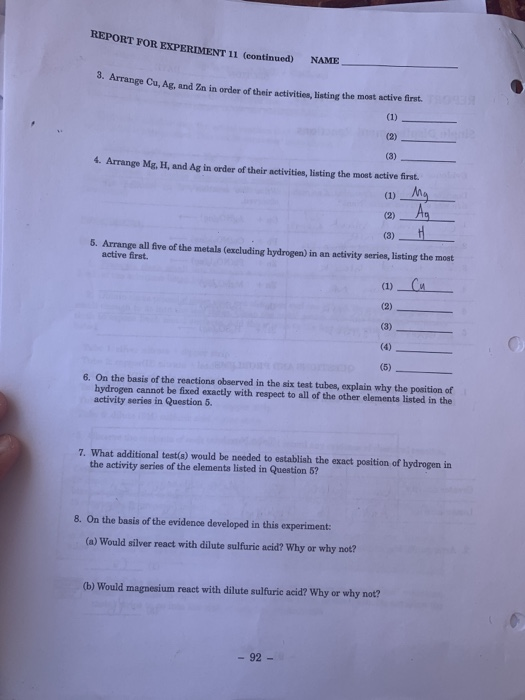 Solved NAME SECTION REPORT FOR EXPERIMENT 11 INSTRUTOR DATE_ | Chegg.com
