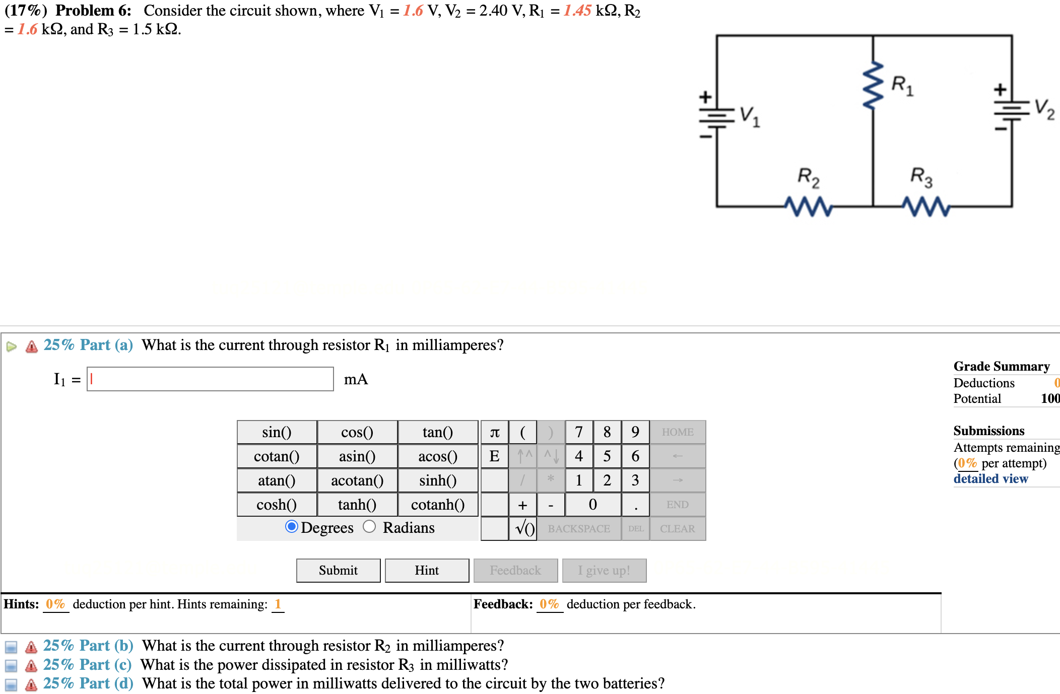 Solved (17\%) Problem 6: Consider The Circuit Shown, Where | Chegg.com