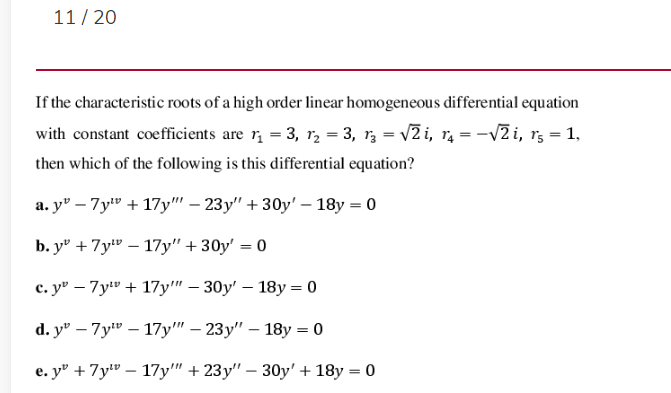 Solved 11/20 If the characteristic roots of a high order | Chegg.com