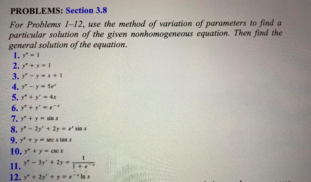 Solved PROBLEMS: Section 3.8 For Problems 1-12, use the | Chegg.com