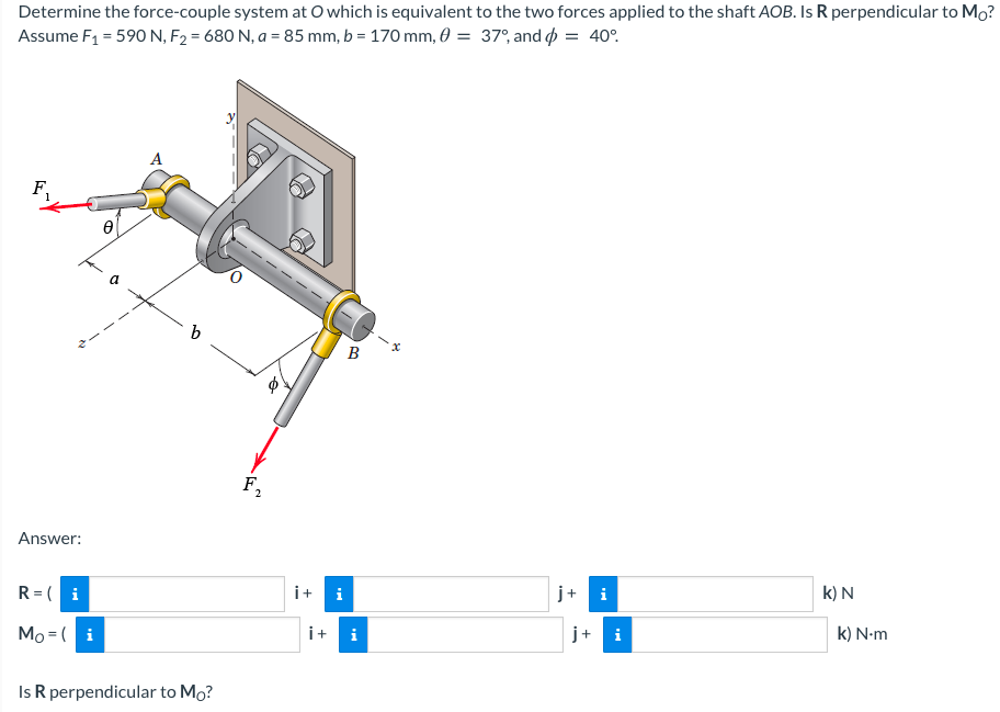 Solved Determine the force-couple system at Owhich is | Chegg.com