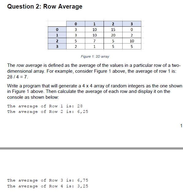 Solved Question 2 Row Average Figure 1 2D array The row Chegg