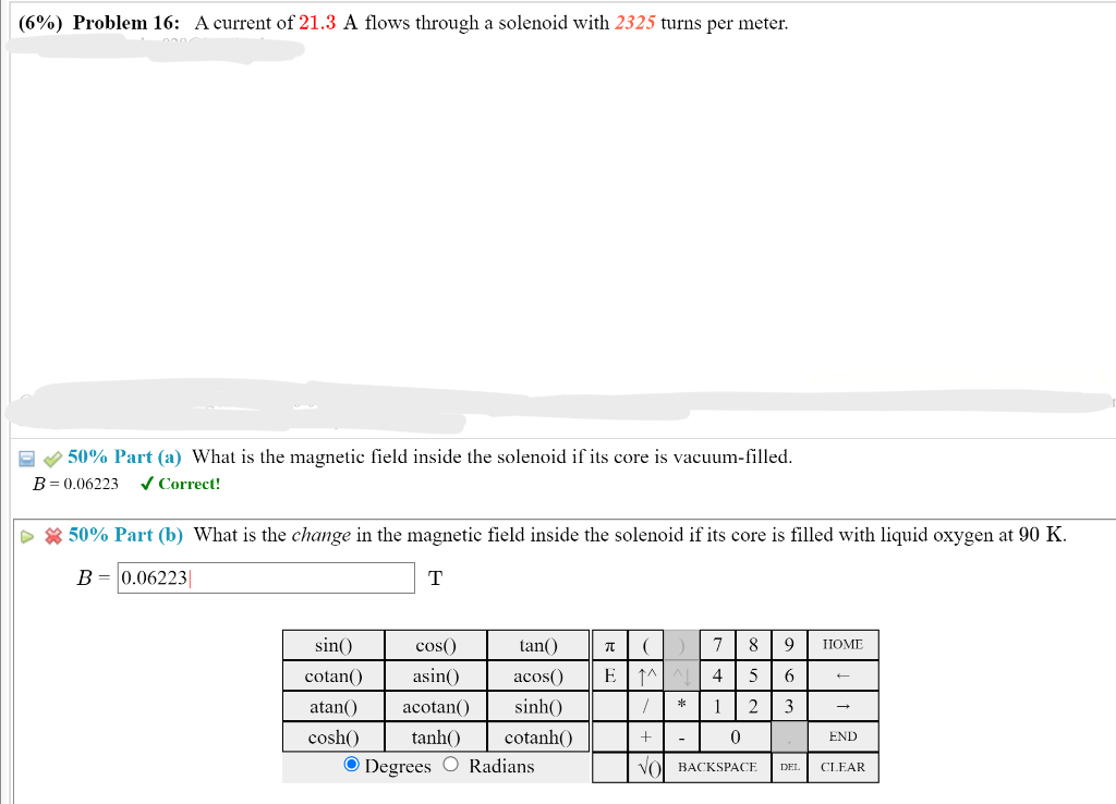 Solved (6\%) Problem 16: A Current Of 21.3 A Flows Through A | Chegg.com