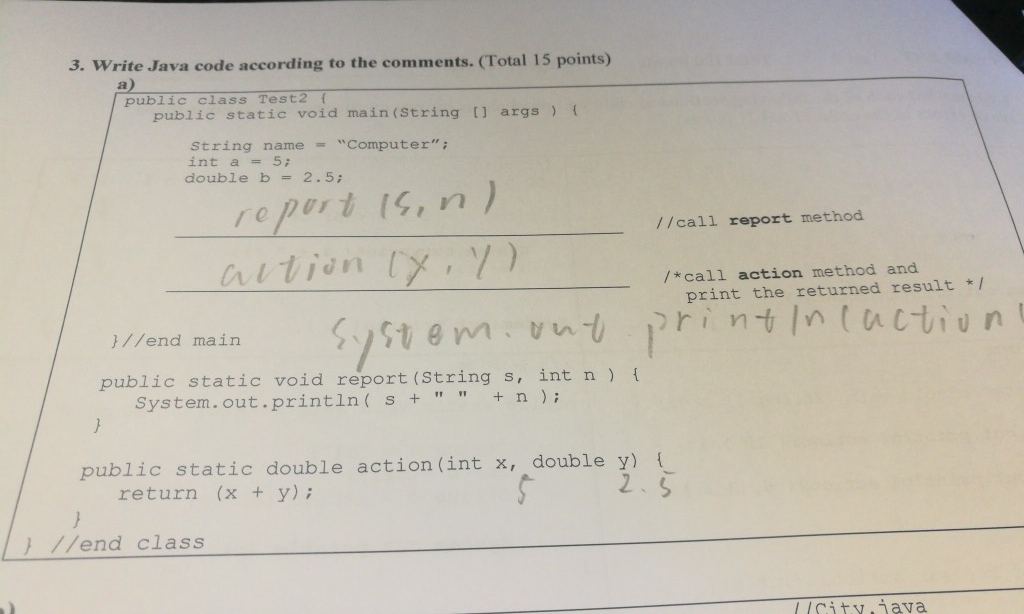 Solved 3. Write Java code according to the comments. (Total | Chegg.com