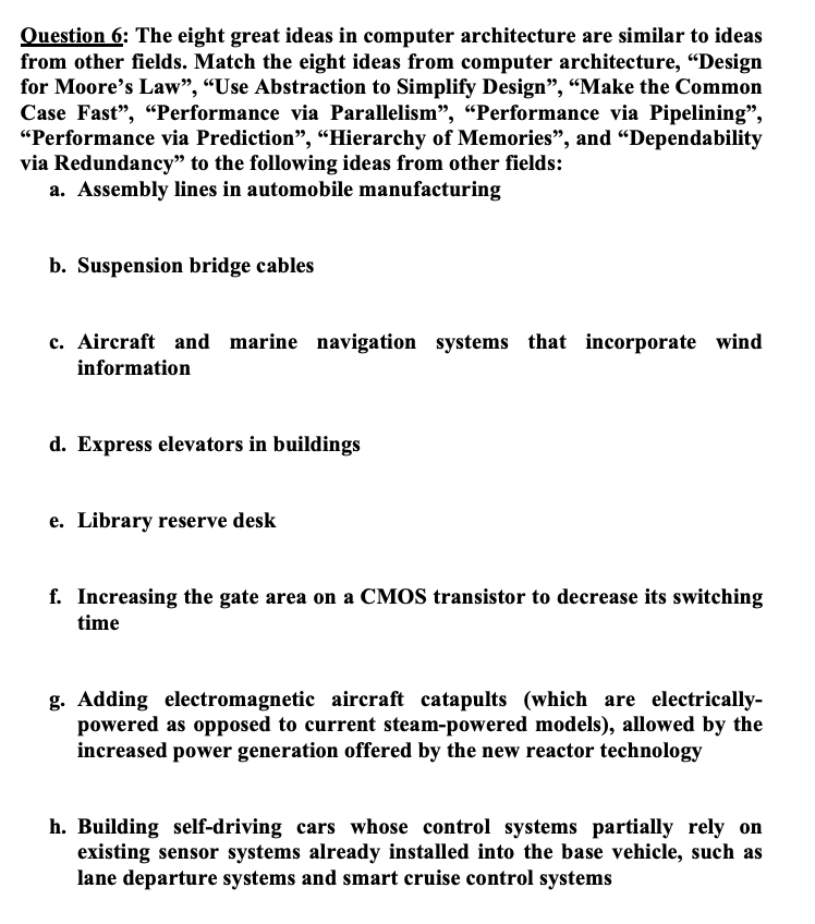 Solved Question 6: The eight great ideas in computer | Chegg.com