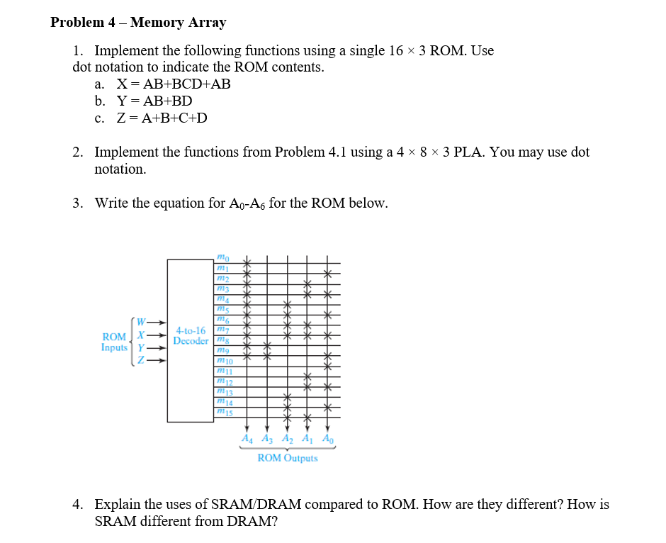 Solved Problem 4 - Memory Array 1. Implement the following | Chegg.com