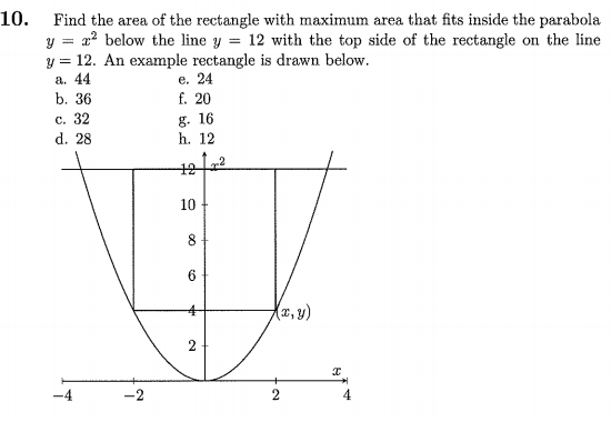 Solved 10. Find the area of the rectangle with maximum area | Chegg.com