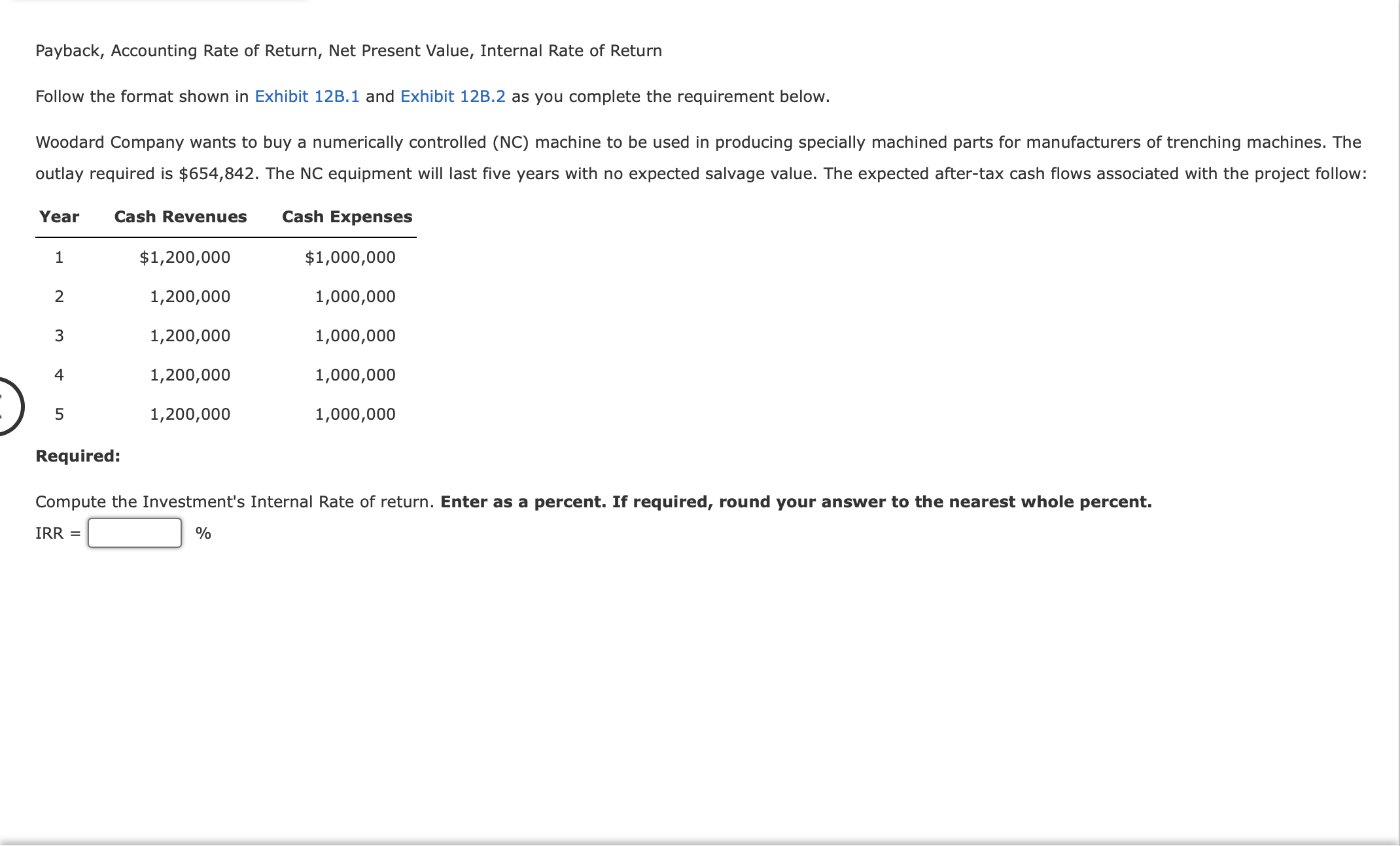 Solved Payback Accounting Rate Of Return Net Present Chegg Com