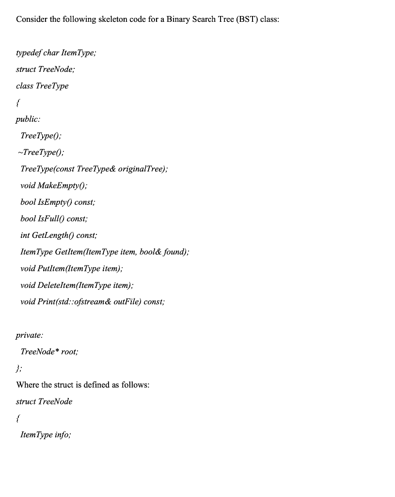 C++ - Binary search tree: Implement the | Chegg.com