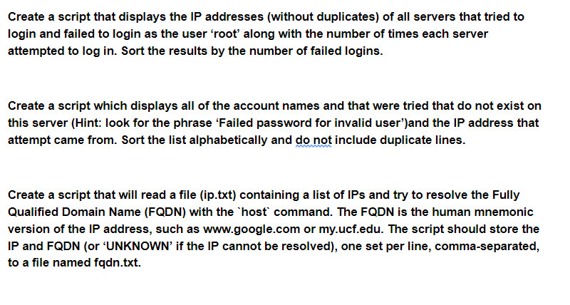 Create a script that displays the IP addresses | Chegg.com