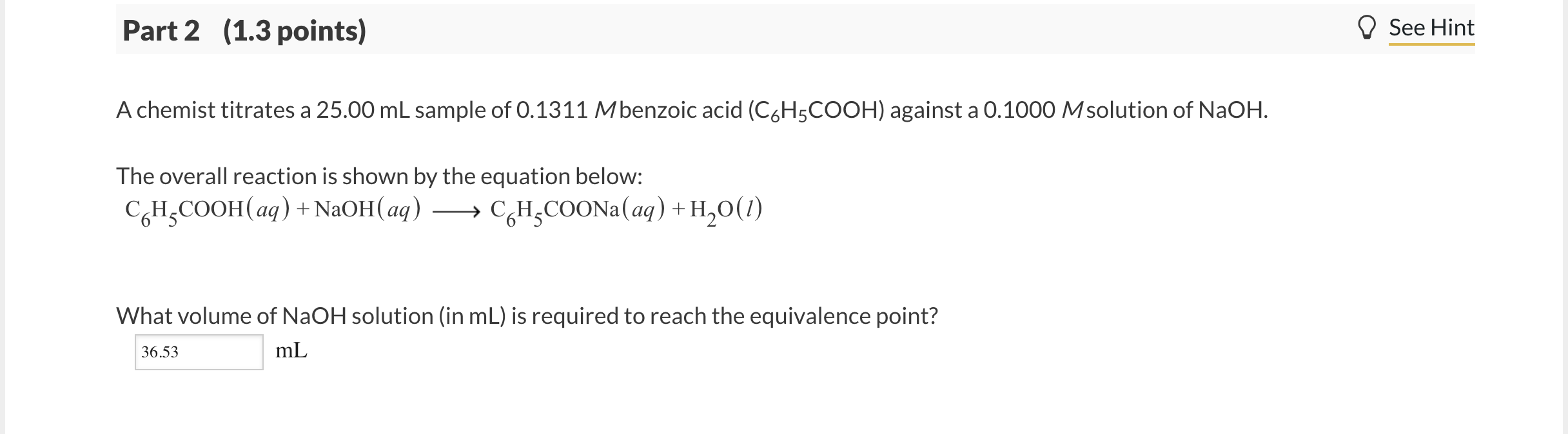 Solved A Chemist Titrates A Ml Sample Of M Chegg Com