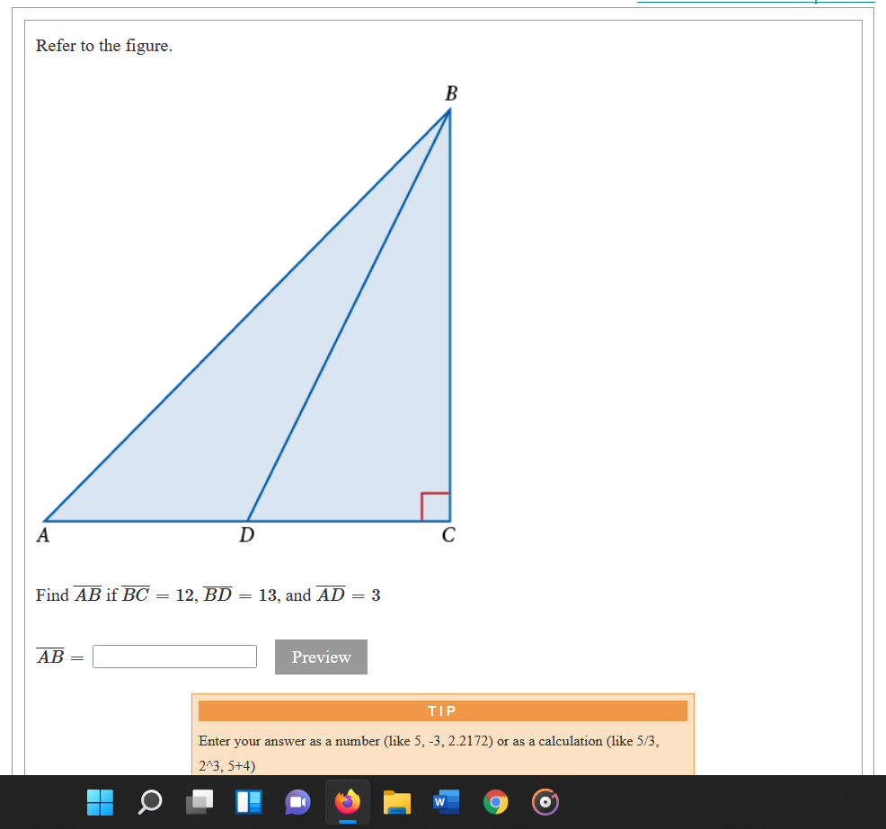 Solved Refer To The Figure. B A D Find AB If BC = 12, BD = | Chegg.com