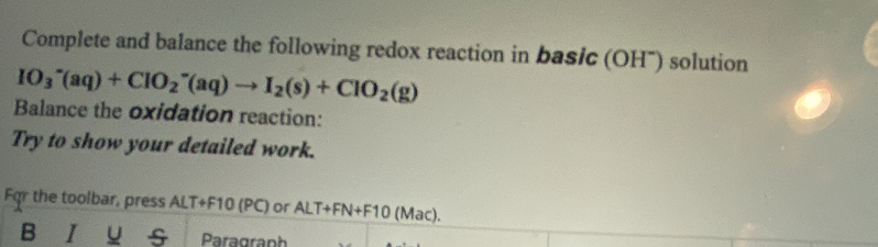 Solved Complete And Balance The Following Redox Reaction In | Chegg.com