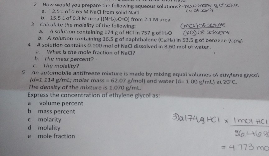 Solved 5 2 How would you prepare the following aqueous | Chegg.com