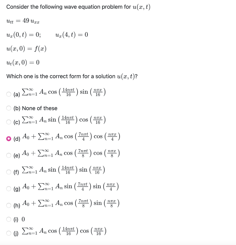 Solved Consider the following wave equation problem for u(x, | Chegg.com