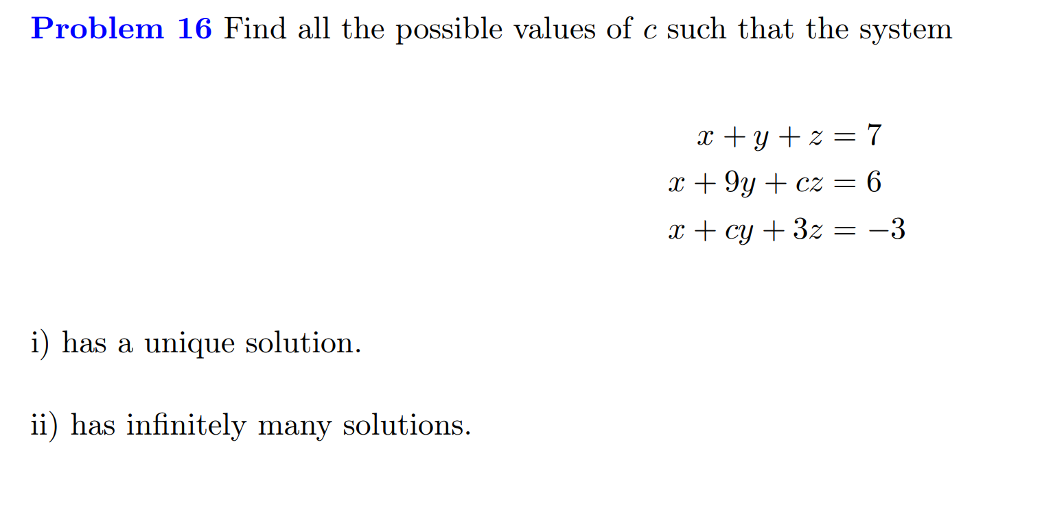 Solved Problem 16 Find all the possible values of c such | Chegg.com