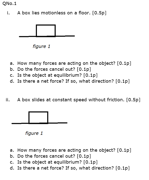 Solved QNo.1 i. A box lies motionless on a floor. [0.5p]
