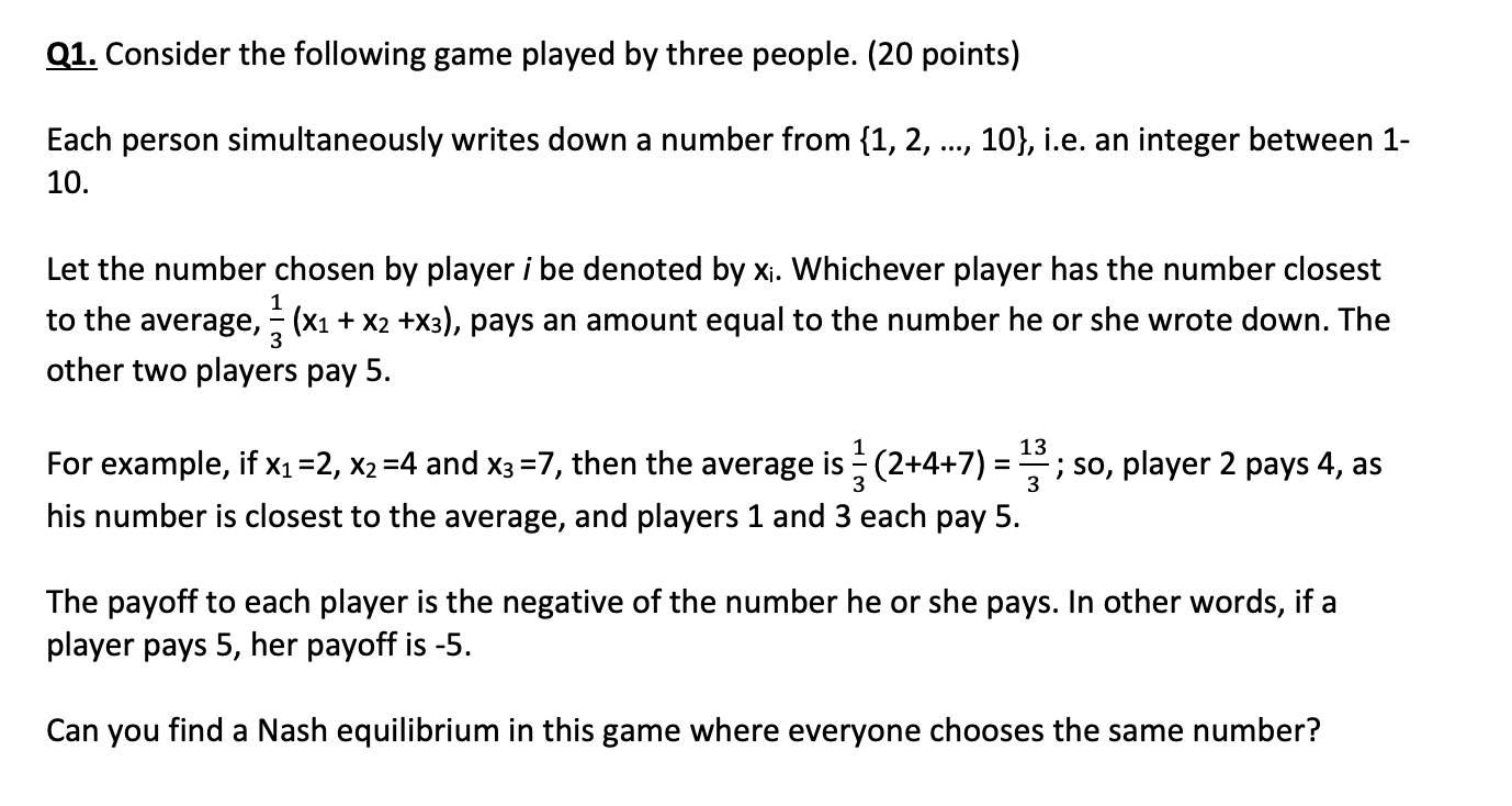 Q1. Consider the following game played by three | Chegg.com