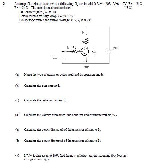 Solved 04 An amplifier circuit is shown in following figure | Chegg.com