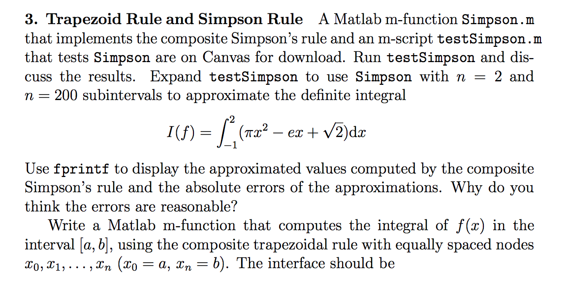 3. Trapezoid Rule and Simpson Rule A Matlab | Chegg.com