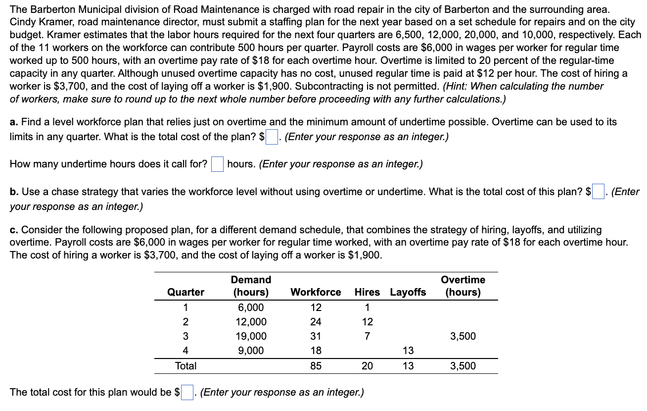Solved The Barberton Municipal Division Of Road Maintenance | Chegg.com