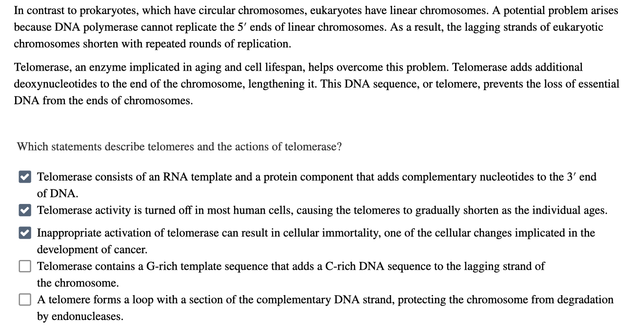 Solved In contrast to prokaryotes, which have circular | Chegg.com