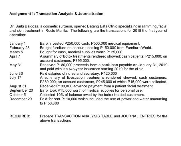 Solved Assignment 1: Transaction Analysis & Journalization | Chegg.com