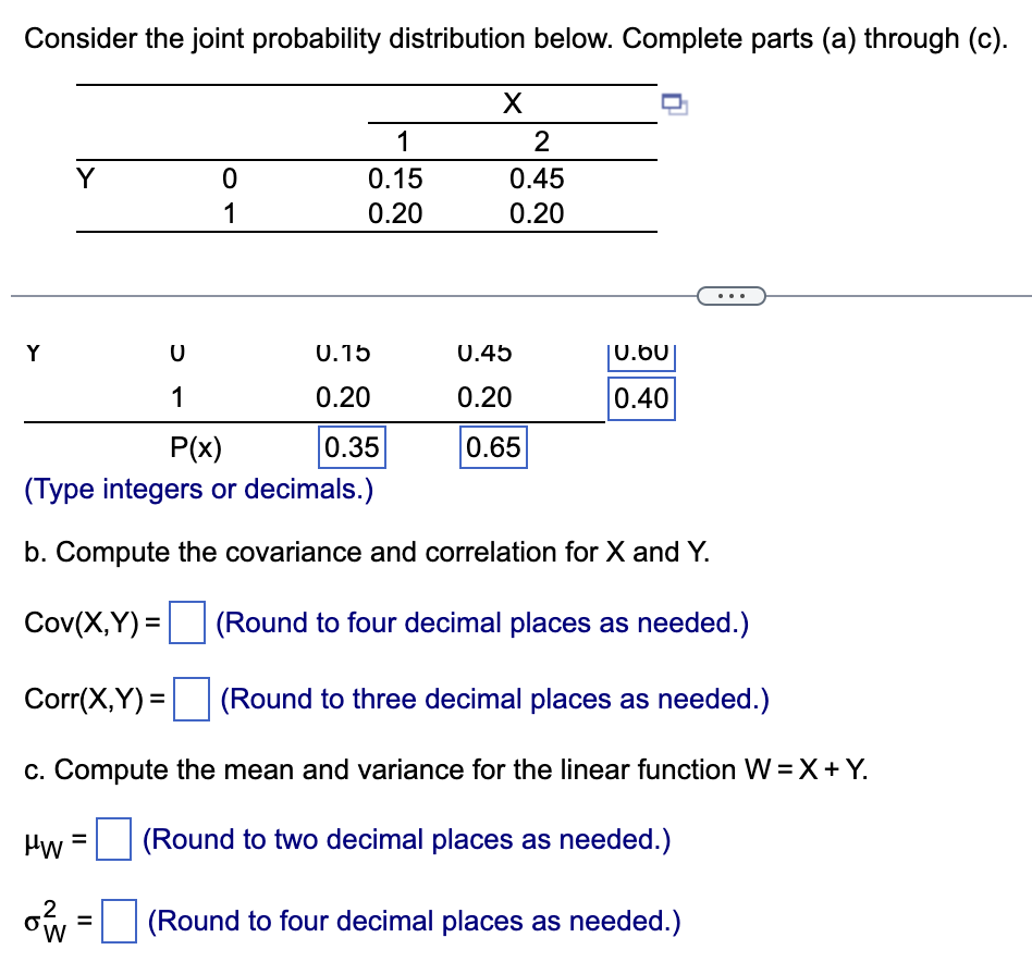 Solved Consider the joint probability distribution below. | Chegg.com