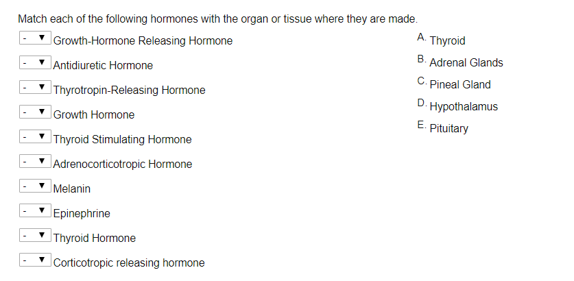 Solved Match each of the following hormones with the organ | Chegg.com
