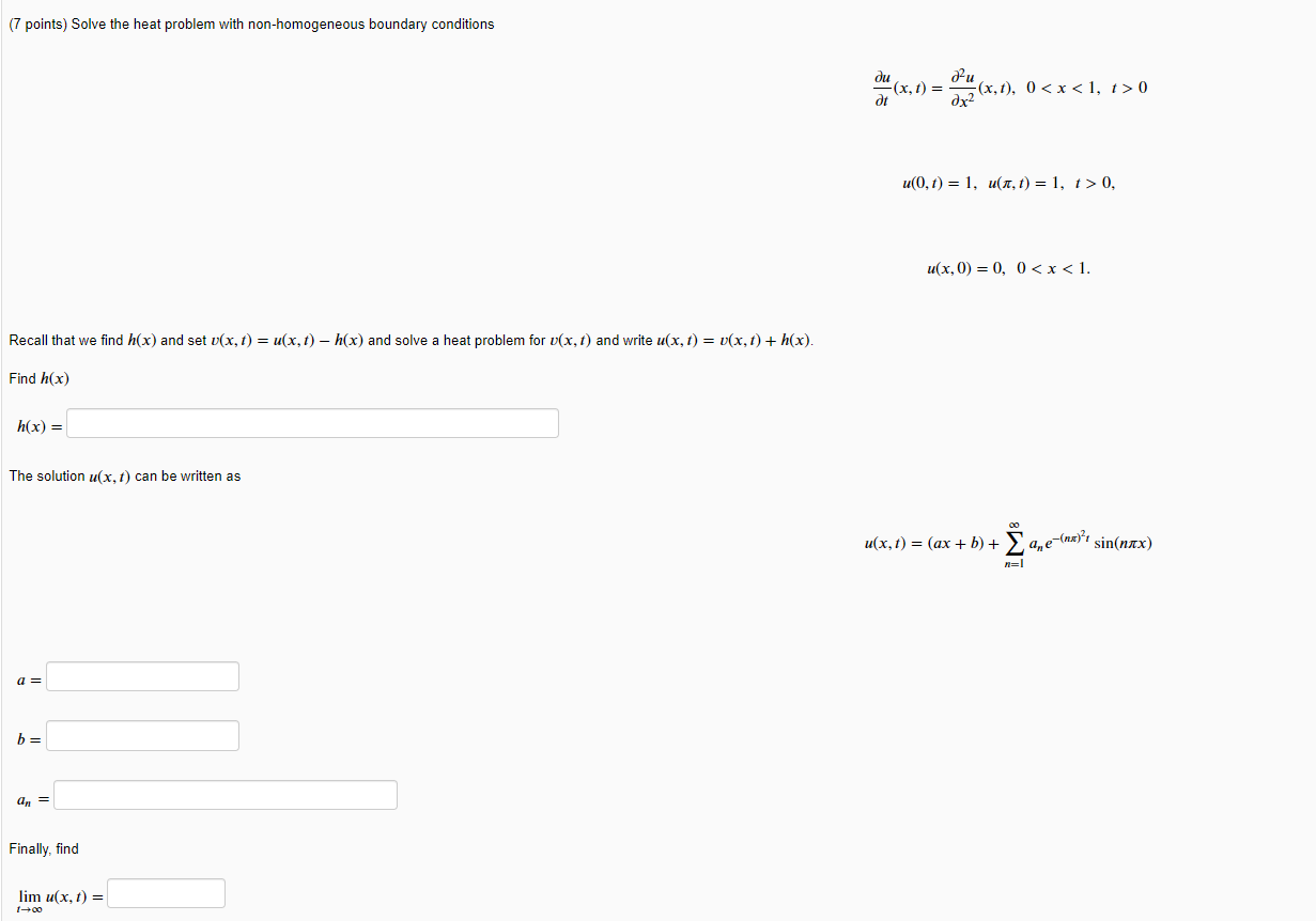 Solved (7 Points) Solve The Heat Problem With | Chegg.com