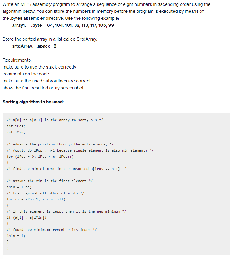 Solved Write an MIPS assembly program to arrange a sequence | Chegg.com