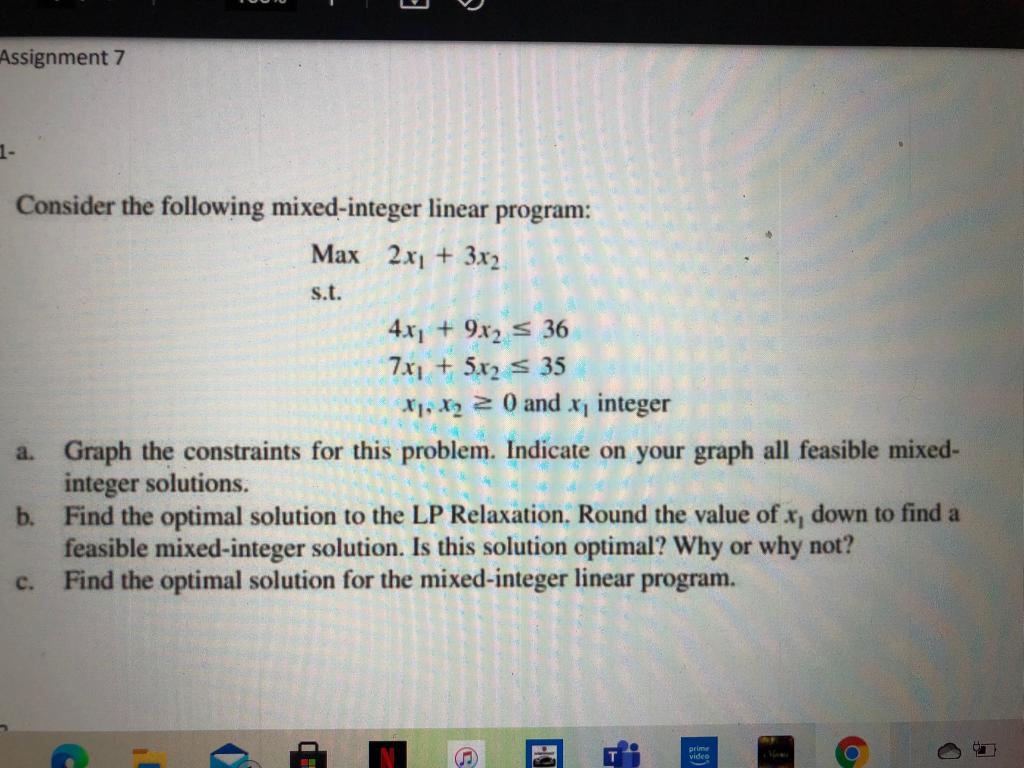 Solved Assignment 7 1- Consider the following mixed-integer | Chegg.com
